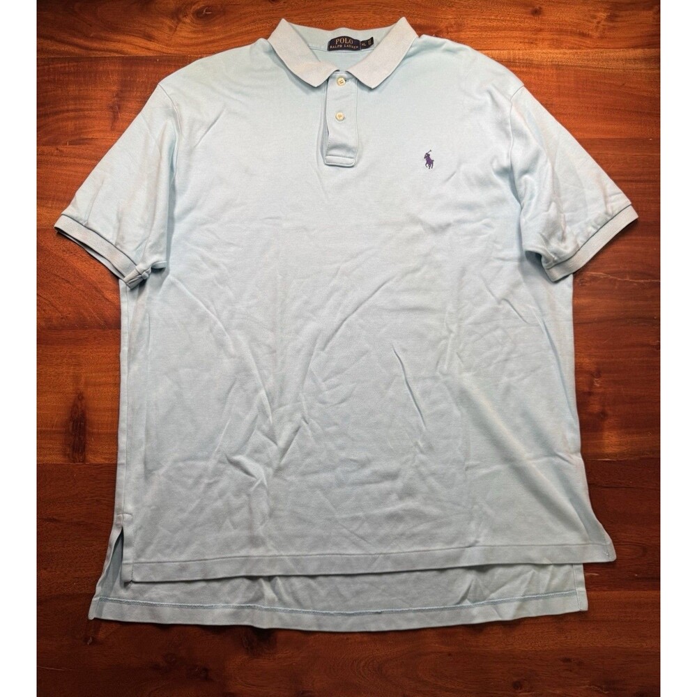 Polo Ralph Lauren Shirt Mens XL Light Blue Cotton Short Sleeve Knit Polo Pony